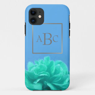 Coque Case-Mate Pour iPhone Couleur bleu vert floral personnalisé argent initi