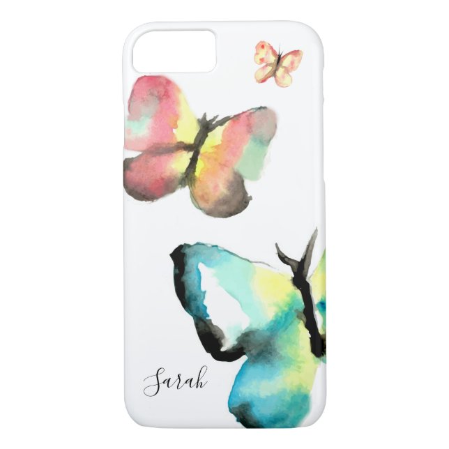Coques Case-Mate iPhone Couleur d'aquarelle de papillon personnalisée (Dos)