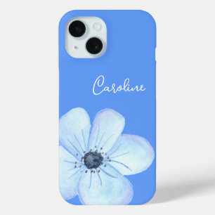 Coque Pour iPhone 15 Couleur d'eau bleu romantique Nom personnalisé