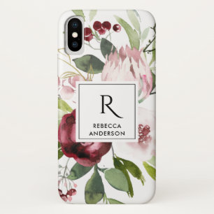 Case-Mate iPhone CASE COULEUR D'EAU FLORALE DE PROTÉA BURGUNDÉ ROSE BLAN
