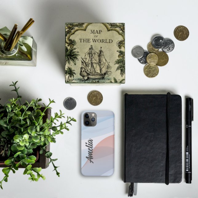 Coques Case-Mate iPhone Couleur pastel ondulée géométrique avec nom (Créateur téléchargé)