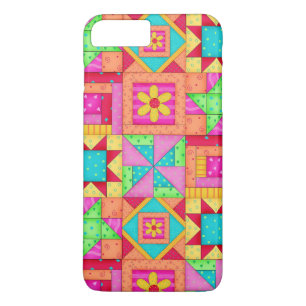 Coque iPhone 8 Plus/7 Plus Couleur rouge Jaune Patchwork Quilt Block Art