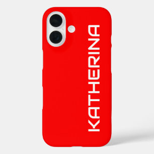 Coque Pour iPhone 16 Couleur solide rouge Nom blanc classique