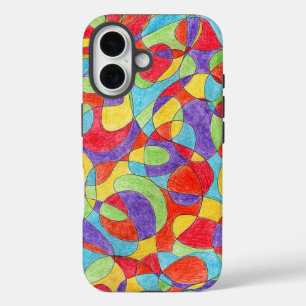 Coque Pour iPhone 16 Couleurs arc-en-ciel Motif de doodle Crayon tiré à