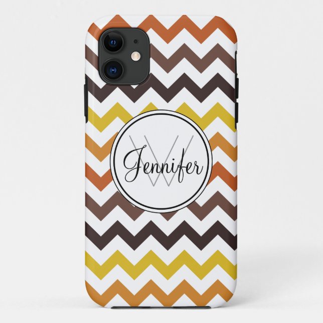 Coques Case-Mate iPhone Couleurs d'automne, Browns Chevron Monogramme iPho (Dos)