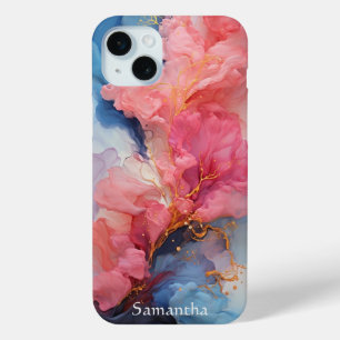 Coque iPhone 15 Mini Couleurs de bleu et de corail