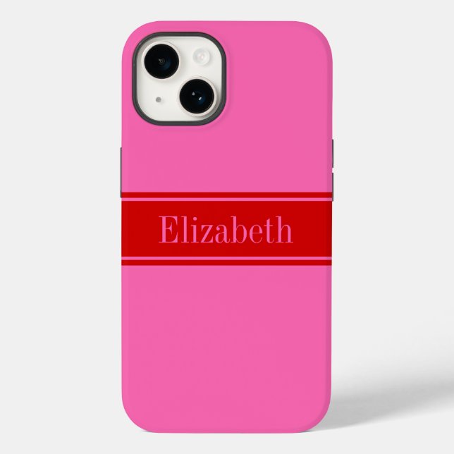 Coques Case-Mate iPhone Couleurs DIY Rose Chaud, Monogramme de Nom Ruban R (Verso)