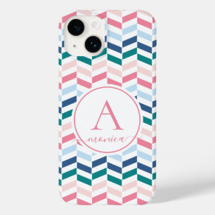 Coque Pour iPhone 14 Couleurs Pastel modernes Chevron Géométrique Monog