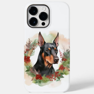 Coque Pour Pour iPhone 14 Pro Max Coupe festive Doberman Christmas Wreath
