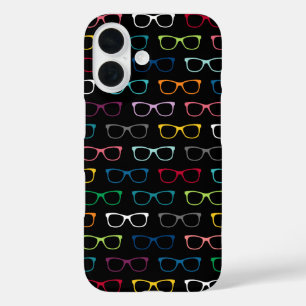 Coque Pour iPhone 16 Coupe Nerdy Hipster Lunettes Motif Coloré Noir