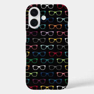 Coque Pour iPhone 16 Coupe Nerdy Hipster Lunettes Motif Coloré Noir