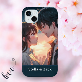 Coque iPhone 15 Mini Couple du coucher de soleil d'Anime