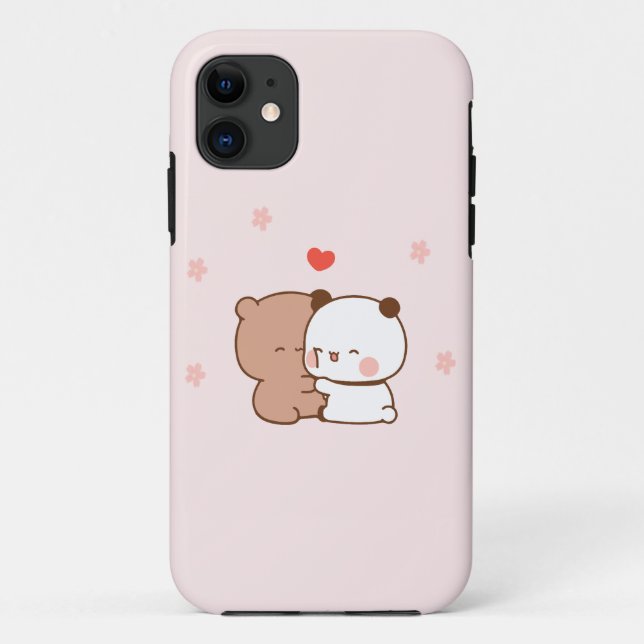 Coques Case-Mate iPhone Couple mignon Panda Ours amour, Rose (Dos)