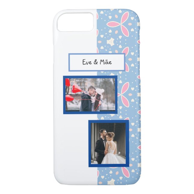 Coques Case-Mate iPhone Couple Nom et Photo Blue Hearts Motif (Dos)