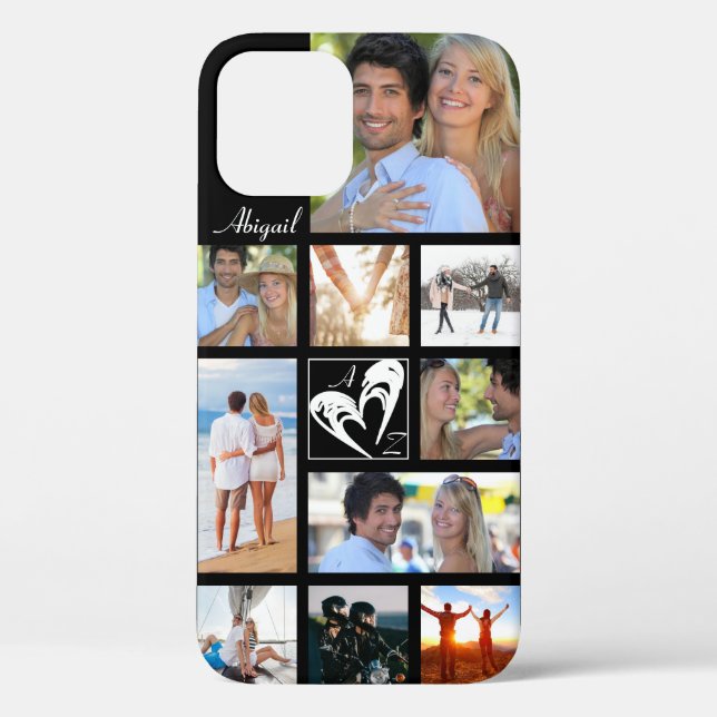 Coques Case-Mate iPhone Couple Photo Collage Heart Love Initiales N'import (Verso)