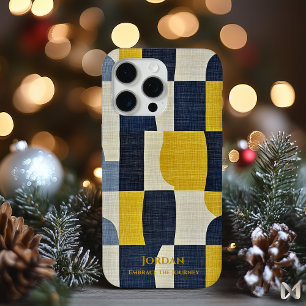 Coque iPhone 15 Pro Max Courbes abstraites Navy et Moutarde – Art minimali