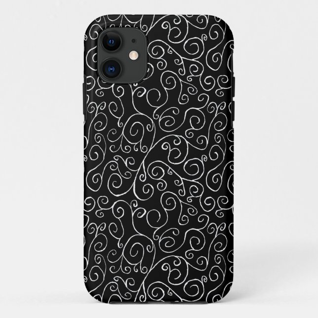 Coques Case-Mate iPhone Courbes de défilement blanches sur noir (Dos)