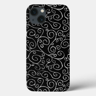 Coques Pour iPhone Courbes de défilement blanches sur noir