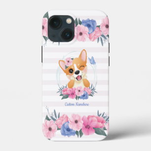 Case-Mate iPhone Case Couronne de fleurs de chien Corgi mignon Papillon