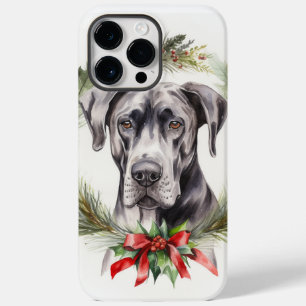 Coque Pour Pour iPhone 14 Pro Max Couronne de Noël au Grand Danois Chien de fête