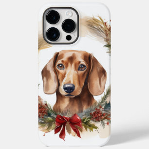 Coque Pour Pour iPhone 14 Pro Max Couronne de Noël de teckel Chien festif