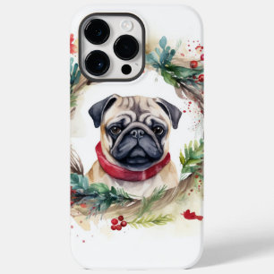 Coque Pour Pour iPhone 14 Pro Max Couronne de Noël festive Pug chiot