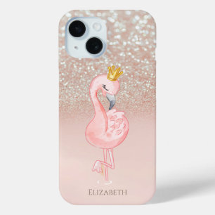 Coque Pour iPhone 15 Couronne de princesse élégante flamant rose, Bokeh