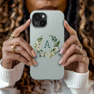 Coque Pour iPhone 15 Couronne de verdure sucrée et monogramme à points
