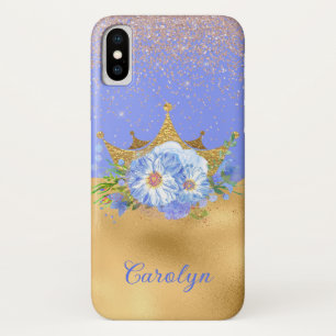 Case-Mate iPhone Case Couronne florale bleu chic et or