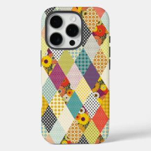 Coques iPhone 16 Pro courtepoint floral vintage en patchwork