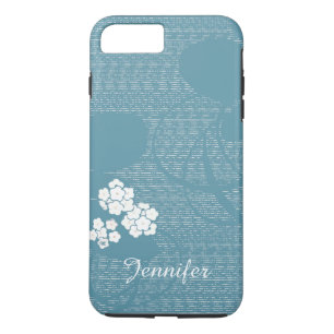 Coque iPhone 7 Plus Coutume personnalisée florale bleue et blanche
