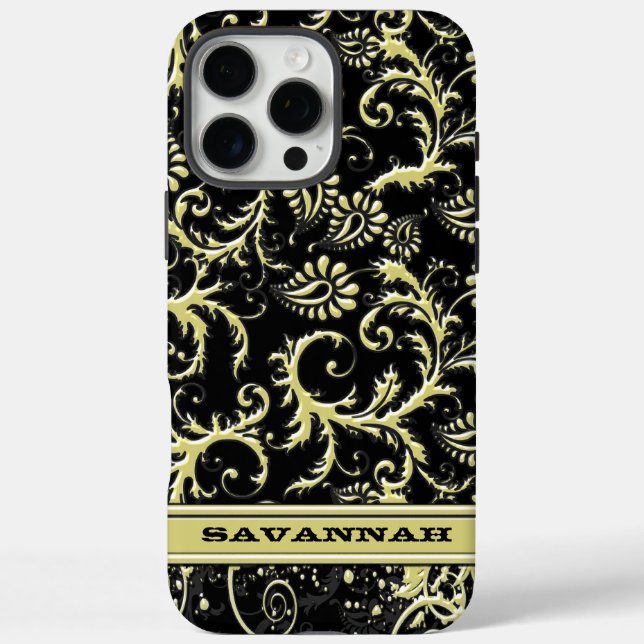 Coques Case-Mate iPhone Couverture d'iPhone Damask Gold & Black personnali (Verso)