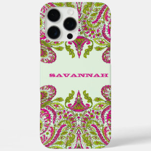 Coques iPhone 16 Pro Max Couverture d'iPhone Damask personnalisée rose & ci