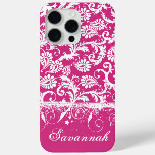 Coque iPhone 15 Pro Max Couverture i-Phone personnalisée rose funky Damask