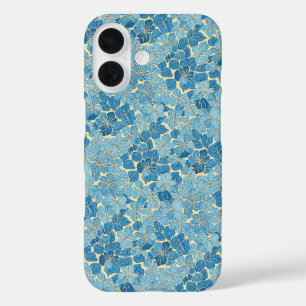 Coque Pour iPhone 16 Couverture motif fleurs vintage bleu céruléen