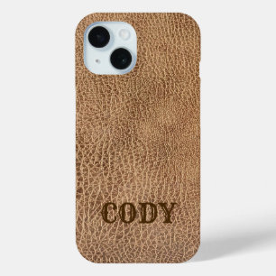 Coque Pour iPhone 15 cow-boy rustique cuir brun de pays occidental