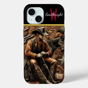 Coque Pour iPhone 15 Cowboy à pistons : Portrait Ouest sauvage