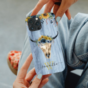 Case-Mate iPhone Case Cowboy de vache de bois occidental Tournesol bleu