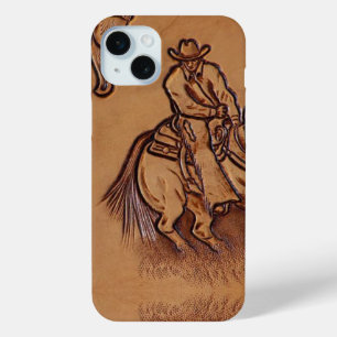 Coque iPhone 15 Mini Cowboy en cuir occidental de rodéo d'équitation
