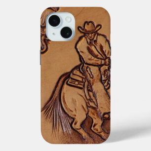 Coque Pour iPhone 15 Cowboy en cuir occidental de rodéo d'équitation