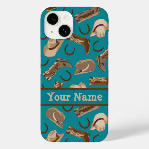 Coque Pour iPhone 14 Cowgirl Cowboy Casquette Bottes Nom Turquoise Ca p