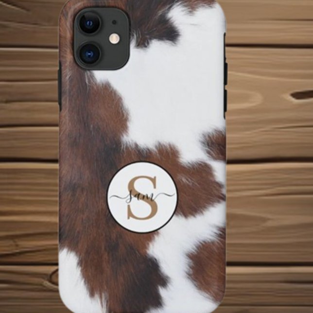 Coques Case-Mate iPhone Cowhide Brown Monogramme blanc Coque-Mate iPhone C (Protect your iPhone in style with the Cowhide Brown White Monogram Case-Mate case)