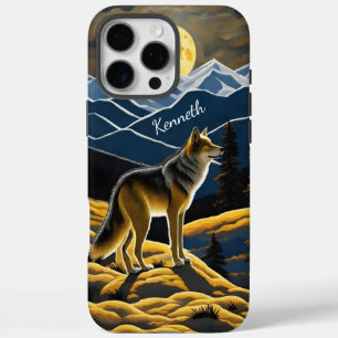 Coques iPhone 16 Pro Max Coyote Howling Under a Pleine lune in Mountains