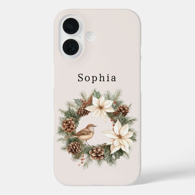 Coques Case-Mate iPhone Cozy Warm Christmas Poinsettia Pine Cones Bird (Verso)
