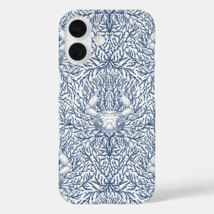Coque Pour iPhone 16 Crabe et mauvaises herbes marines en blanc et mari