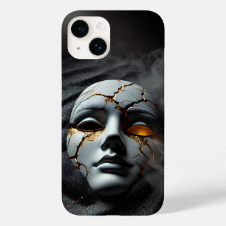 Coque Pour iPhone 14 Cracked Porcelain Mask Dark Luxury iPhone 14 Case