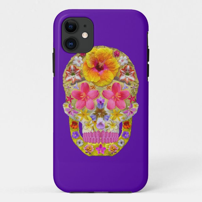 Coques Case-Mate iPhone Crâne 4 de fleur - tropical (Dos)