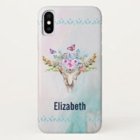Crâne animal Boho avec papillons et fleurs