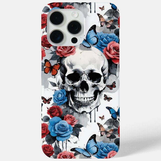 Coques Case-Mate iPhone Crâne avec Roses et papillons Peinture séchée (Verso)