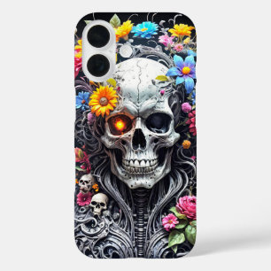 Coque Pour iPhone 16 Crâne blindé avec housse de fleur